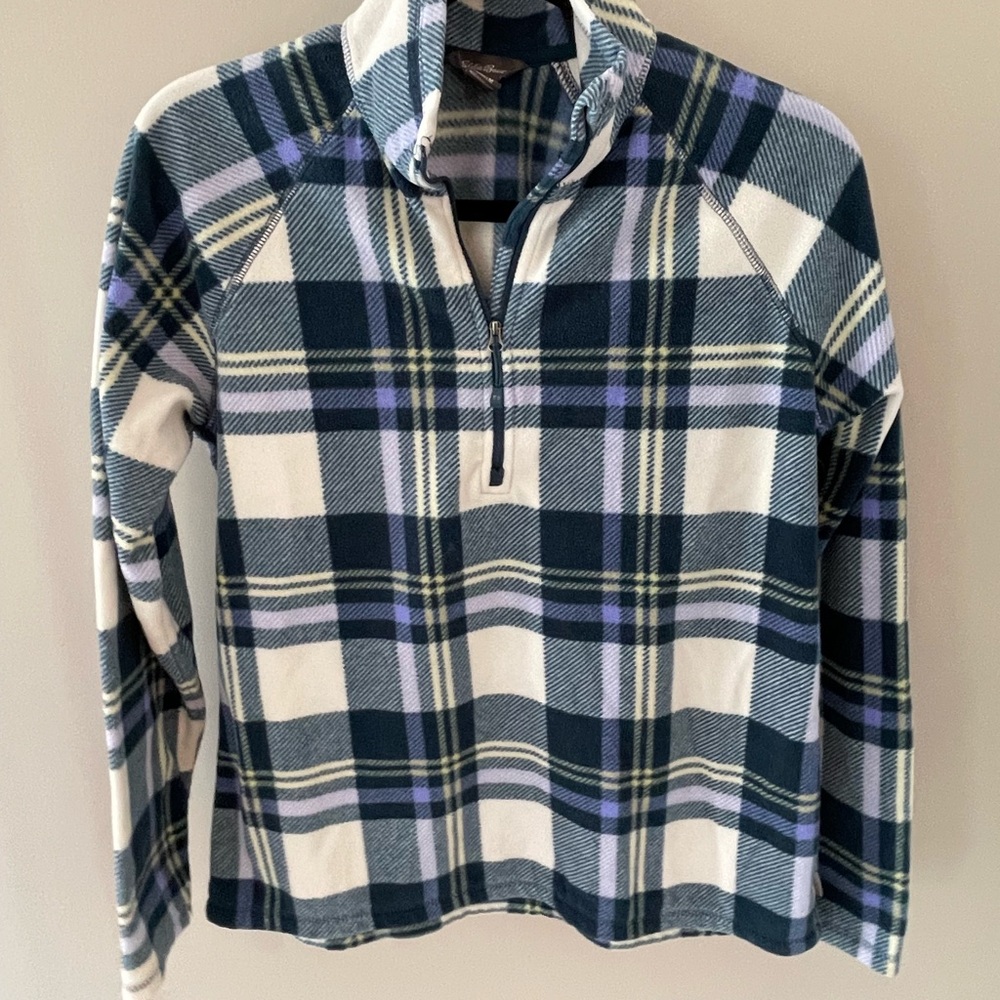 Eddie Bauer Plaid Fleece Quarter-Zip Women’s Sweater Medium